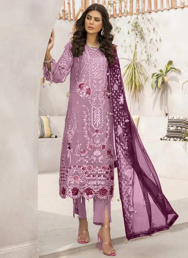 Georgette Pink Party Wear Embroidery Work Pakistani Suit